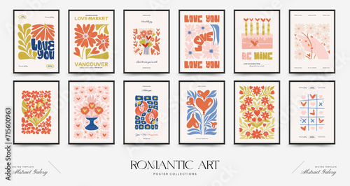 Modern Romantic, Valentine's day vertical flyer or poster template. Love hand drawn trendy illustration. photo