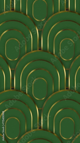 Abstract luxury squoval ring pattern with silver outline backgrounds moving from up to down creating a seamless loop animation over green color background. Elegant circles luxury award background. photo