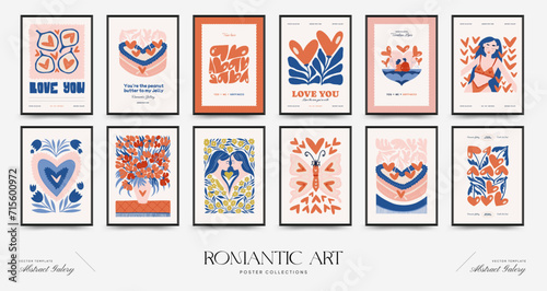 Modern Romantic, Valentine's day vertical flyer or poster template. Love hand drawn trendy illustration. © KozyPlace