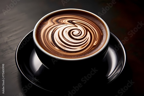 A white milk swirl blending harmoniously with a cup of dark coffee.