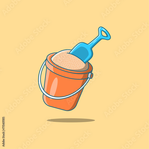 Free Vector Sand Bucket And Scoop With Pile Of Sand. Summer Holiday. Recreation and Entertaiment. Cartoon Illustration 