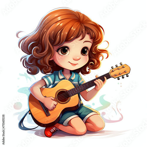 Cute girl is playing guitar