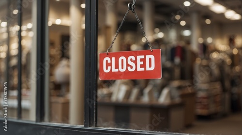 Closed sign board in shop  photo