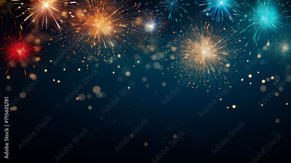 Naklejka premium Beautiful fireworks background at night for holiday decoration