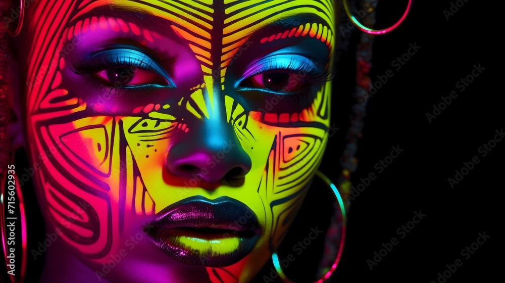 Woman with fluorescent ultraviolet makeup