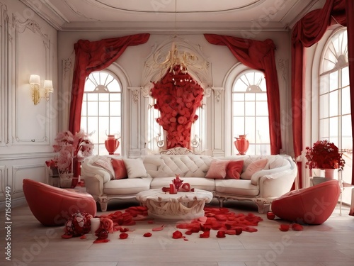 living room with red couch