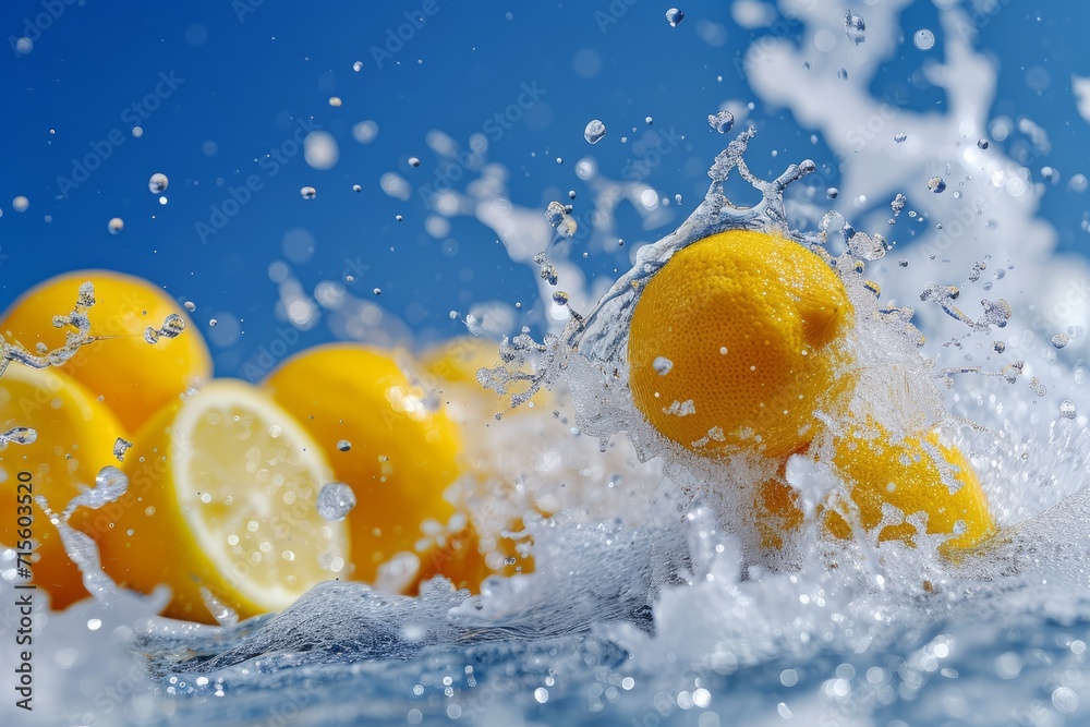Freshness Burst: Close-Up of Lemons Splashing in Water Freshness Burst: Close-Up of Lemons Splashing in Water