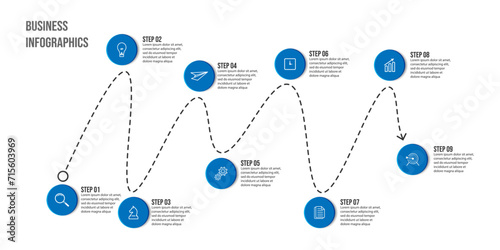 Vector Infographic simple design with 9 options or steps. Can be used for presentation banners, workflow layouts, flow charts, infographics, your business presentations