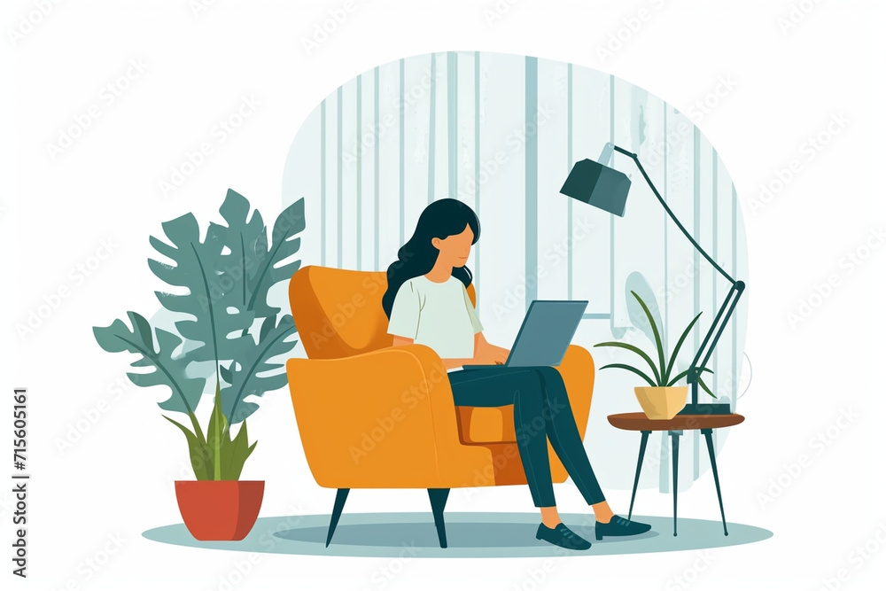 An individual attending an online therapy session on their laptop, psychological help drawings, flat illustration An individual attending an online therapy session on their laptop, psychological help drawings, flat illustration