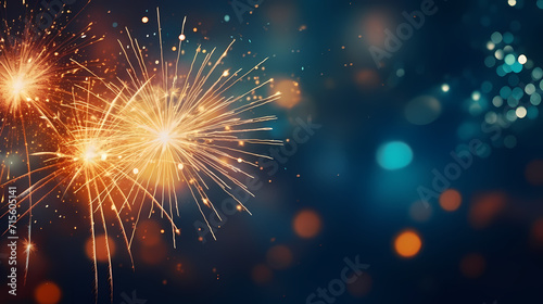 Happy New Year  burning fireworks with bokeh light background