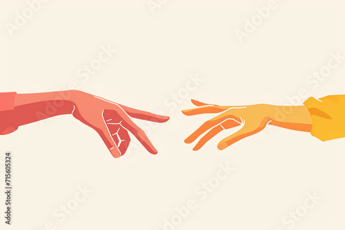 An illustration of hands reaching out to each other, signifying support and care, psychological help drawings, flat illustration