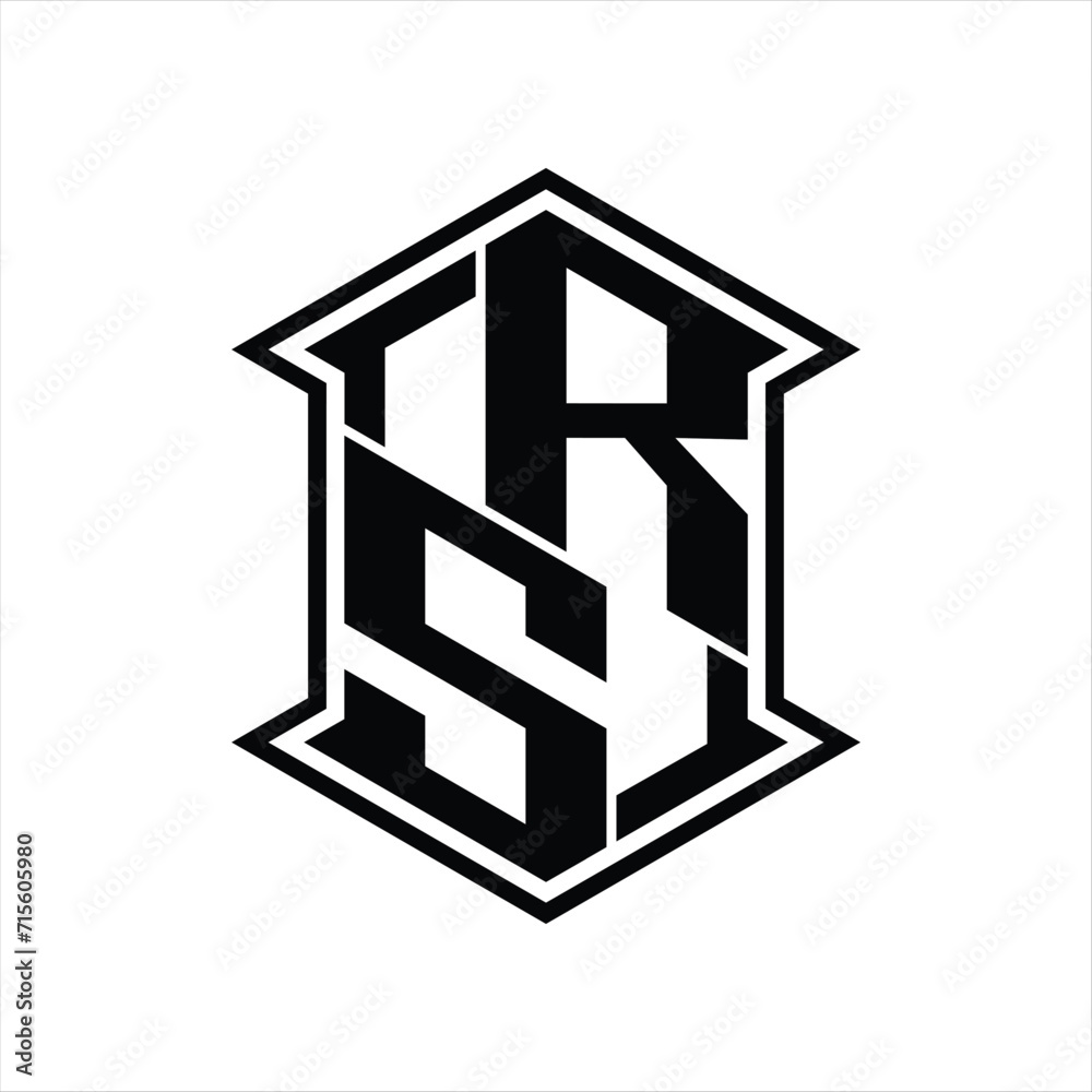 RS Logo monogram hexagon shield shape up and down with sharp corner isolated style design RS Logo monogram hexagon shield shape up and down with sharp corner isolated style design