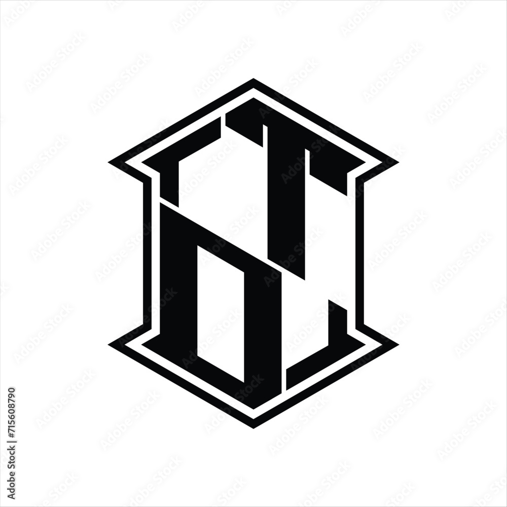 TO Logo monogram hexagon shield shape up and down with sharp corner isolated style design TO Logo monogram hexagon shield shape up and down with sharp corner isolated style design