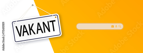 Vacant. Business recruitment concept. Office chair with a sign vacant. We are hiring, open vacancy. Hiring and recruiting banner. Vector