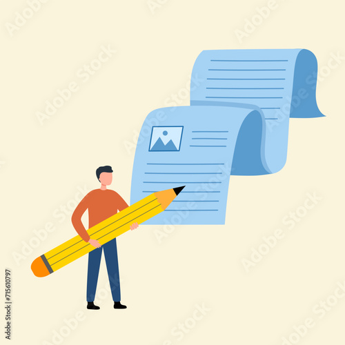 Blog author writing articles. Creative content writer. Blogger.