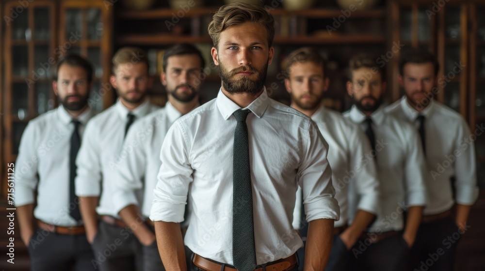 Group of a young businessman in white shirt and black tie