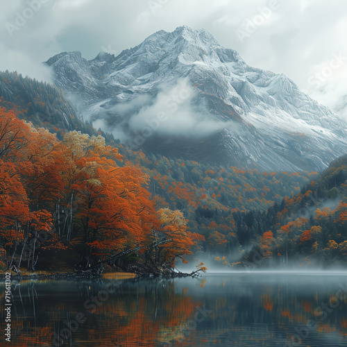 autumn in the mountains. Generative AI	