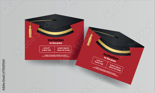 Congratulations on your graduation from school. Class of 2024. Graduation cap, confetti and balloons. Congratulatory banner. Academy of Education School of Learning