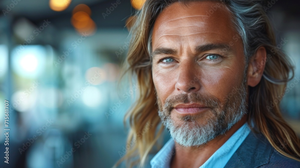 portrait of a man in a suit with long hair outdoor portrait of a man in a suit with long hair outdoor