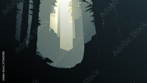 Sunrays piercing through dense fog. vektor illustation