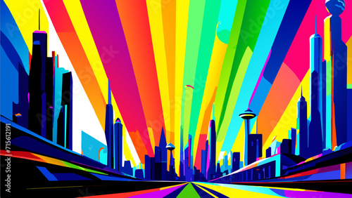 Rainbow over a futuristic city. vektor illustation