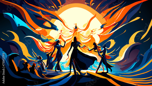 Celestial beings in a cosmic dance. vektor illustation