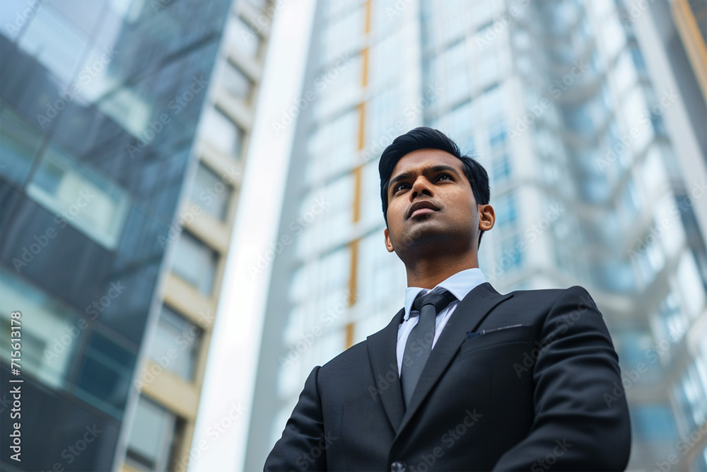 Portrait of Indian business man outside office Portrait of Indian business man outside office