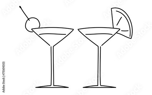 Image of two people drinking cocktails, simple line drawing illustration