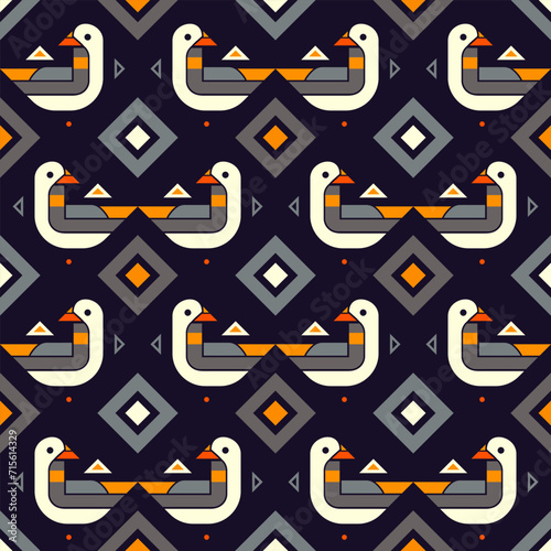 Geometric birds, ducks, seagulls. Seamless pattern. Vector illustration for textile and fabric.
