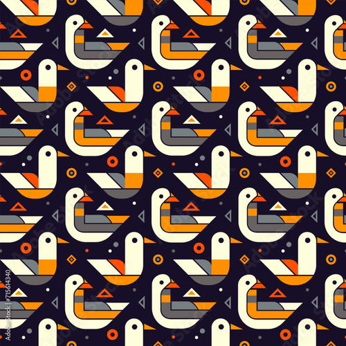 Geometric birds, ducks, seagulls. Seamless pattern. Vector illustration for textile and fabric.