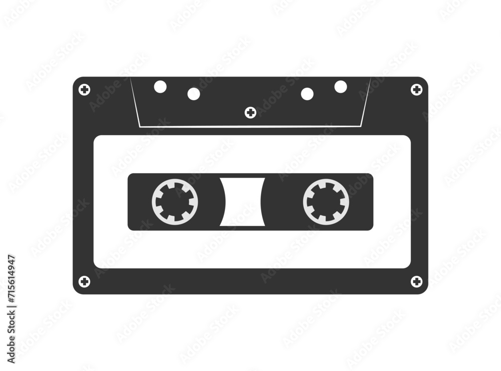 Retro music cassette silhouette flat illustration