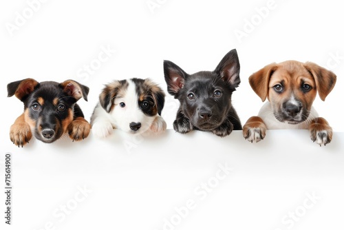 Adorable Dogs And Cats Playfully Peek Out From A White Blank Banner  Perfect For Veterinary Clinics Or Pet Supply Ads Standard