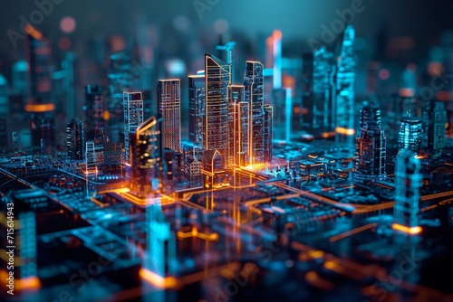 Smart city digital world metaverse, 3D AI artificial intelligence robot engineer digital technology security power energy sustainable environment technology futuristic interface, 3D city interface