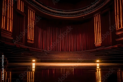 Imagine a moment of suspense on the opera stage, heightened by the dramatic spotlight casting shadows in the background