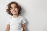 Child Modeling White T-Shirt On White Background, Mockup