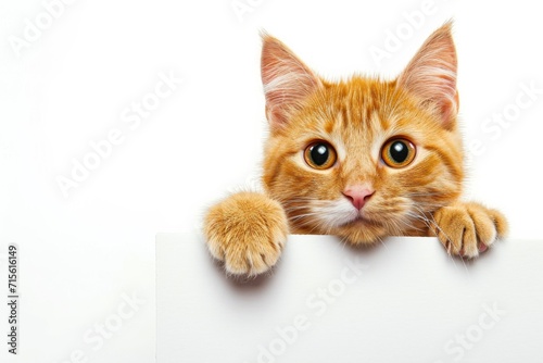 Cat Displaying Blank Sign On Plain Background