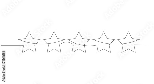 One continuous line drawing of five stars. Rating service and high quality review and feedback from customer in simple linear style. Vector illustration photo