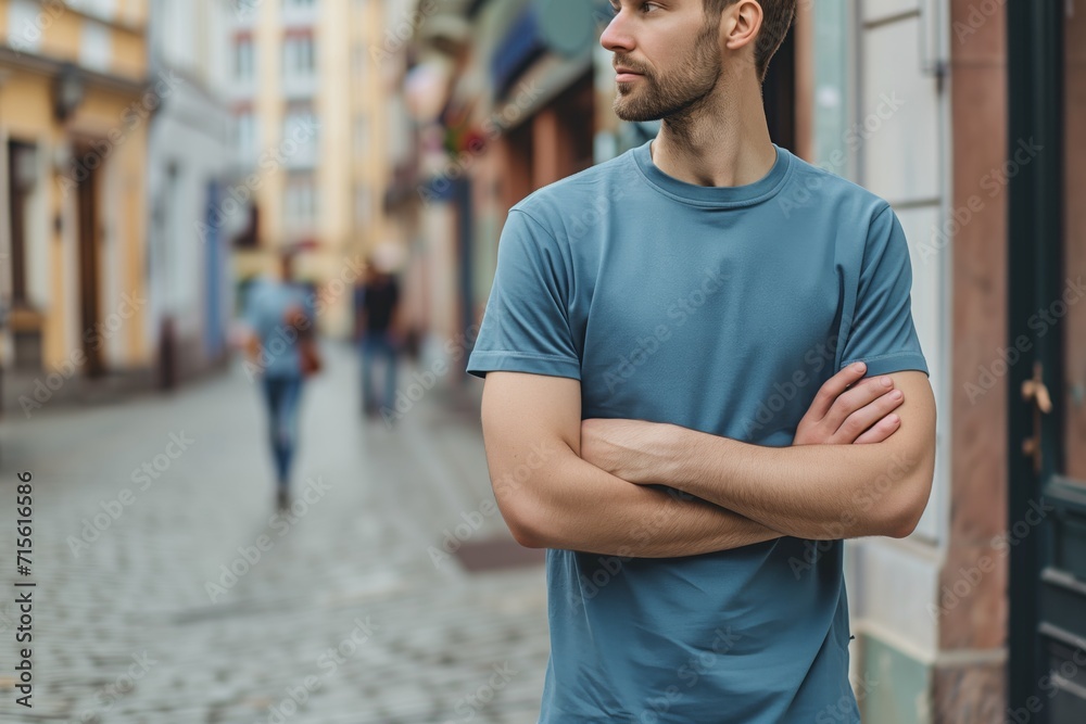 Street Mockup Featuring A Man In A Blue T-Shirt