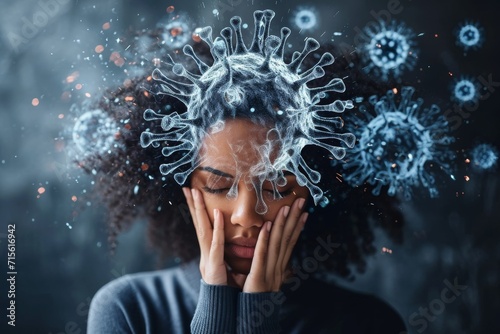 Cognitive Challenges And Visual Impairments Persist After Covid, Dubbed Brain Fog. Сoncept Work From Home Productivity Tips, Mental Health Awareness, Remote Learning Strategies photo