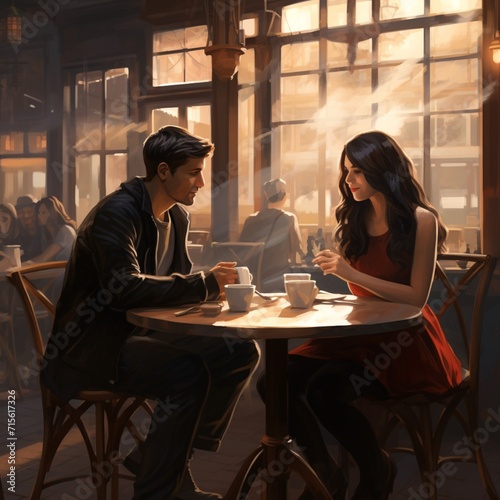 Male and female friends cafe image Generative AI