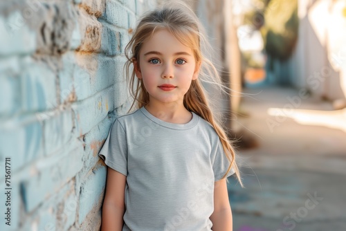 The Little Girl In Light Gray Tshirt On The Street, Mockup