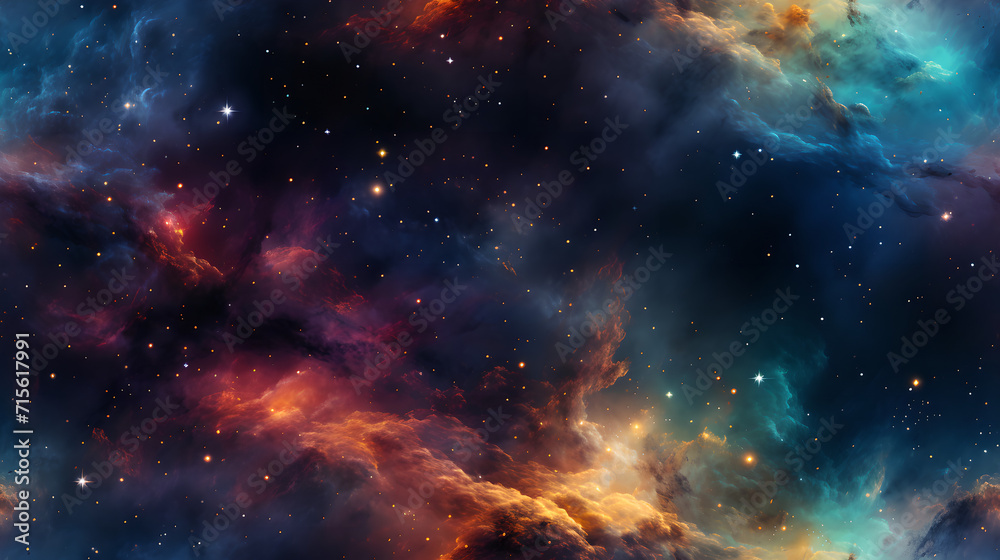Fototapeta premium Colorful space galaxy cloud nebula seamless texture background design. Universe, supernova, pattern.