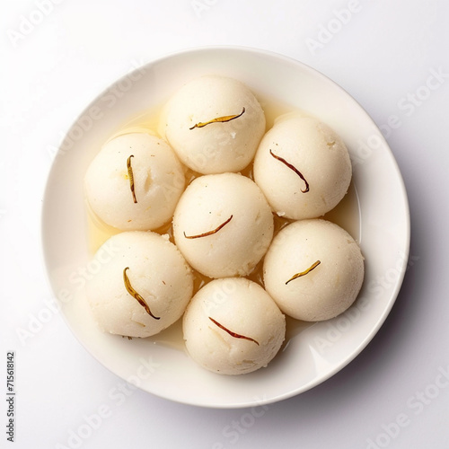 Indian gujrathi most popular sweet called rasgulla on white background, ai technology photo