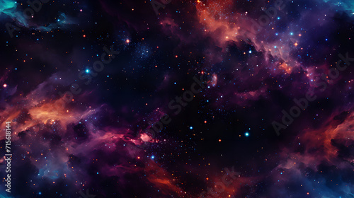 Colorful space galaxy cloud nebula seamless texture background design. Universe  supernova  pattern.