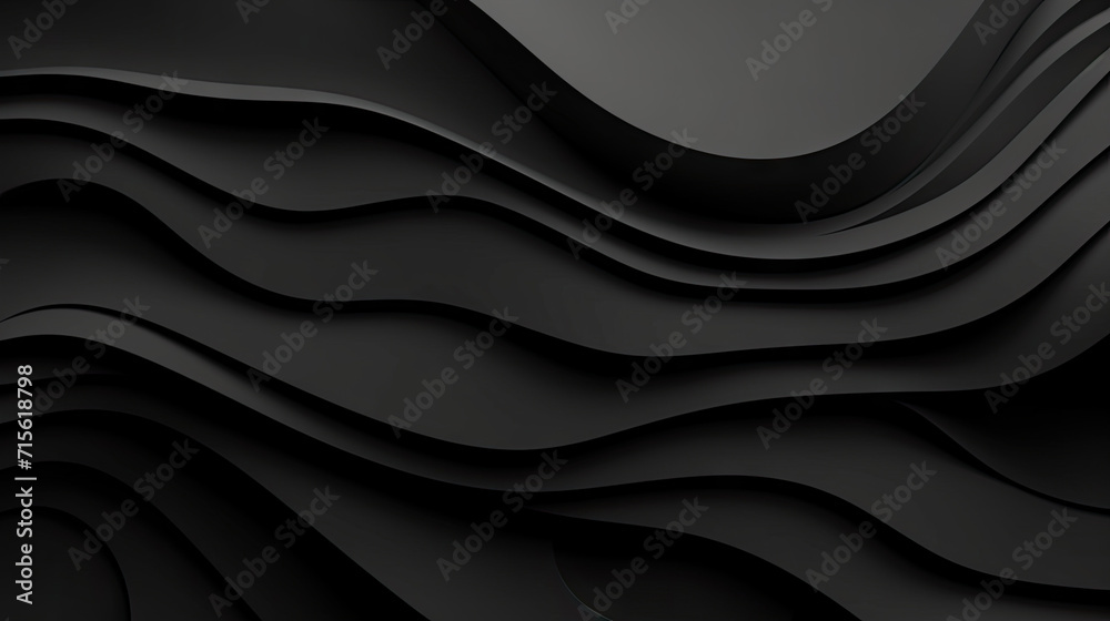 Abstract black luxury background. luxurious black line background. Dark black wave.Curved surface with light is a monochromatic photo capturing artistic, abstract, and minimalist concepts. - obrazy, fototapety, plakaty 