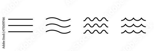 Water wave, line icon set. Sea, river, ocean, swimming pool symbol. Calm, still and rough water. Wavy element. Vector outline photo