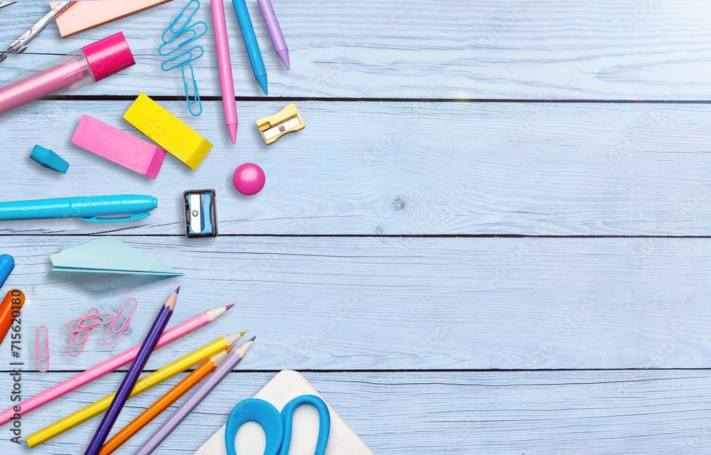 School Stationery, Pencils set on the desk School Stationery, Pencils set on the desk