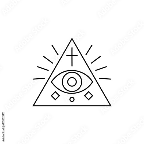 Vector eye icon in a triangle on a white background. All-seeing eye. Sign, symbol, icon.