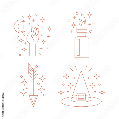 Vector set of magic icons on a white background. Icons for web, cards, backgrounds, prints or your other design.