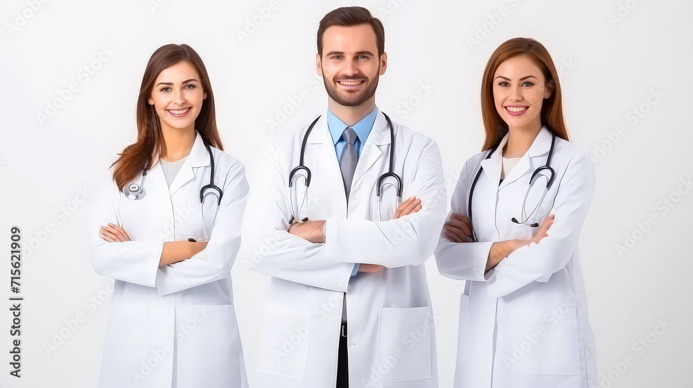 team of doctors in uniform against white background team of doctors in uniform against white background